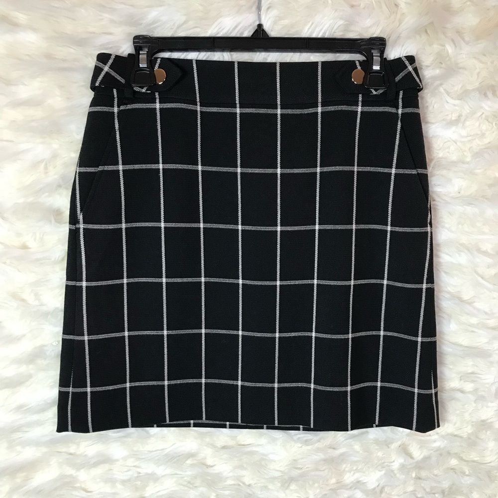 Loft Black and Gray plaid mini skirt size 2